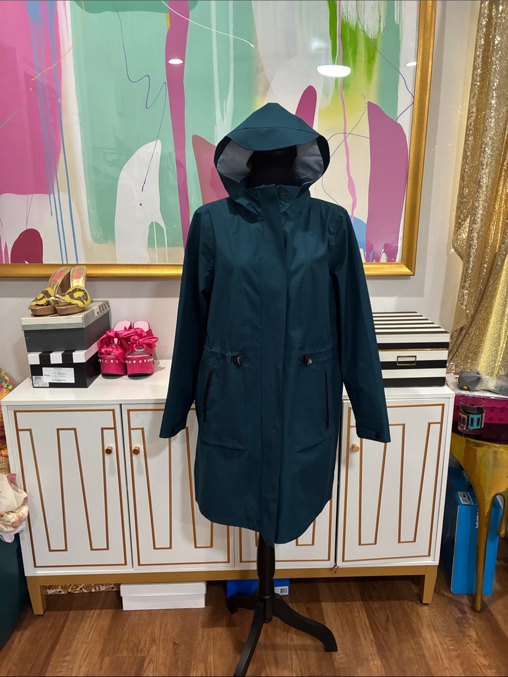 Women's Hooded Rain Trench Coat in Teal - Classic Everyday Style